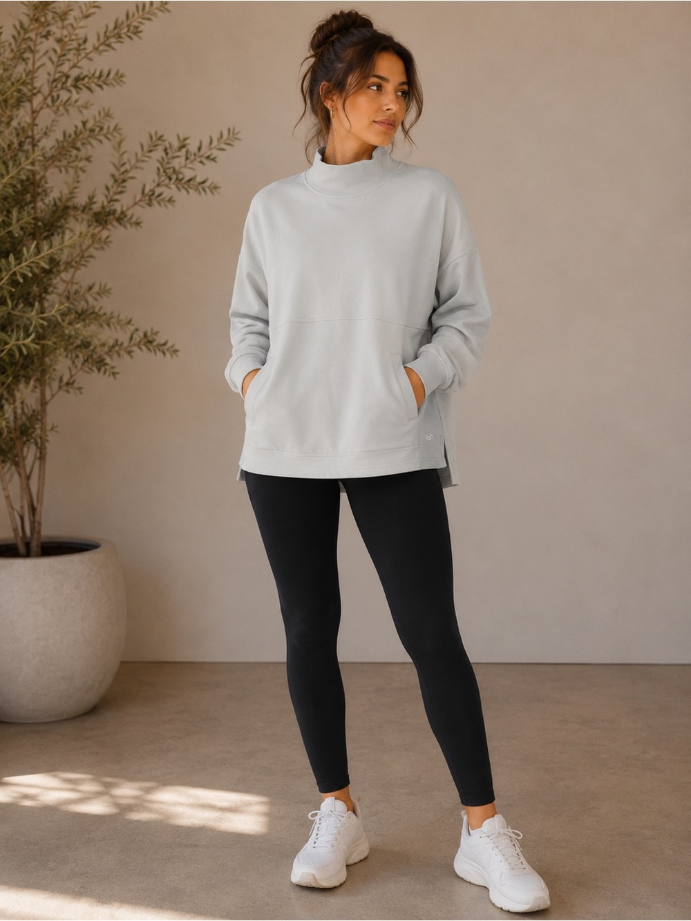 Southern Marsh Neutral Mock Neck‎ Pullover Sweatshirt Medium